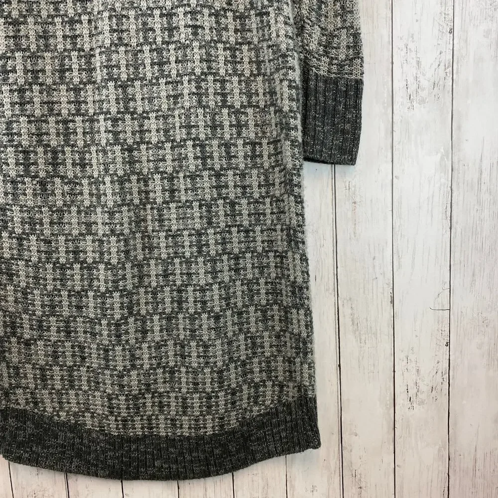 Trouve Gray Acrylic Knit Fringe Trim Long Cardigan Duster Sweater Size Large